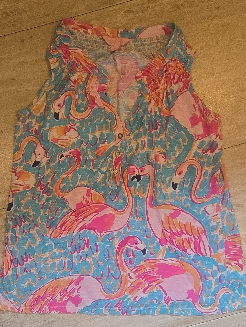 Lilly Pulitzer Flamingo V-Neck Smocked Accent Tank Blouse